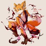  anthro black_clothing canid canine claws clothing countershade_face countershade_torso countershading dipstick_tail fox fur furry_sb hi_res kemono male mammal markings mid_transformation orange_body orange_fur solo tail_markings torn_clothing 