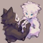  1:1 absurd_res anthro black_body black_fur blue_eyes blush blush_lines canid canine changed_(video_game) duo fur furry_sb hand_holding hi_res kemono lin_(changed) male mammal puro_(changed) white_body white_fur 