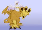  4_toes abs absurd_res avian avian_taur beak bird_feet blue_background blush breasts brown_body brown_feathers claws crossed_arms digital_media_(artwork) exelzior eyelashes feathered_wings feathers feet female friendship_is_magic gilda_(mlp) gryphon gryphon_taur hasbro hi_res looking_at_viewer multi_wing muscular muscular_female my_little_pony mythological_avian mythology simple_background sitting solo taur toe_claws toes white_body white_feathers wings yellow_eyes 