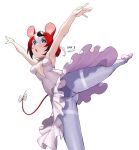  1girl animal_ears ballerina ballet ballet_slippers black_hair blue_eyes cleavage_cutout clothing_cutout dasdokter dress hakos_baelz highres hololive hololive_english leotard mouse_ears mouse_girl mouse_tail multicolored_hair pantyhose red_hair simple_background solo streaked_hair tail thighband_pantyhose tutu virtual_youtuber white_background white_hair 