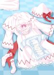  bow bow_panties capelet checkered_floor clothes_removed diaper dress frilled_dress frills lily_white long_sleeves no_humans panties pink_capelet pink_dress pink_headwear pink_panties pink_socks polka_dot polka_dot_panties socks suzuka_tamuro touhou underwear 