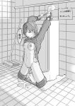  absurdres bdsm hands_up highres higuchi_madoka idolmaster idolmaster_shiny_colors non-web_source open open_clothes rape red_eyes red_hair toilet 