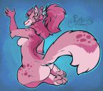  anthro butt canid canine canis cheek_tuft domestic_dog elbow_tuft eyes_closed facial_tuft female full-length_portrait fur hair kneeling leg_markings mammal markings nude pawpads pink_body pink_breasts pink_fur pink_hair pink_pawpads ponytail portrait pupbii signature simple_background socks_(marking) solo spots spotted_arms spotted_body spotted_fur spotted_legs spotted_markings spotted_tail tail_markings three-quarter_view tuft 