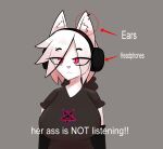  absurd_res anthro armwear big_breasts breasts clothed clothing ear_piercing english_text eyebrow_piercing facial_piercing felid feline female headphones hi_res inner_ear_fluff jim_(tfwnocatgirlgf) mammal meme pentagram_print piercing pink_eyes shirt simple_background solo text tfwnocatgirlgf topwear tuft 