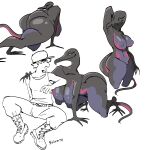 1:1 anthro big_breasts big_butt breasts butt crawling duo female flustered generation_7_pokemon hi_res human interspecies male male/female mammal nintendo pokemon pokemon_(species) pokephilia salazzle skwmt4 thick_thighs video_games wide_hips 