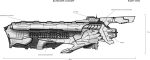  absurdres battleship_(eve_online) concept_art english_text eve_online greyscale highres jetheart machinery military military_vehicle monochrome no_humans original science_fiction spacecraft thrusters 