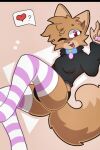  &lt;3 breasts brown_body brown_fur canid canine clothing collar dipstick_tail female fox fur legwear looking_at_viewer mammal markings one_eye_closed open_mouth panties pattern_clothing pattern_legwear striped_clothing striped_legwear stripes tail_markings underwear wink 