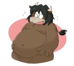  2022 anthro belly big_belly blush bovid bovine brown_body cattle eto_rangers hi_res humanoid_hands kemono male mammal moeouji moobs navel nipples overweight overweight_male solo young 