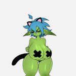  animated big_breasts blue_hair bouncing_breasts breasts clothed clothing female goblin green_body green_skin hair hi_res humanoid panties pasties simple_background topless twistingtoxic underwear white_background 