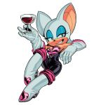  2021 anthro beverage boots breasts chiropteran clothing container cup drinking_glass eyeshadow female fingers footwear fur glass glass_container glass_cup gloves green_eyes handwear hi_res makeup mammal narrowed_eyes rouge_the_bat satierf sega simple_background smile solo sonic_the_hedgehog_(series) tan_body tan_skin teeth white_background white_body white_fur wine_glass 