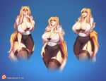  anthro big_breasts bottomwear breasts canid canine canis clothed clothing domestic_dog female garter_straps hair hand_on_hip hunting_dog knight_dd law_of_love mammal mrs._sheila office_clothing office_lady patreon saluki sighthound simple_background skirt smile solo standing thick_thighs 
