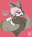 anthro belly big_belly bovid caprine chikn_nuggit claws clothed clothing cofi cofi_the_sheep dialogue digital_media_(artwork) english_text female fur hair hi_res lidded_eyes mammal obese obese_anthro obese_female onomatopoeia open_mouth overweight overweight_anthro overweight_female pink_hair sheep simple_background solo sound_effects text thick_thighs vore weight_gain white_body white_fur 