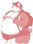  2022 anthro backpack belly big_belly blush canid canine canis clothing domestic_dog hat headgear headwear hi_res humanoid_hands jamiephut kemono male mammal moobs navel nipples obese obese_male overweight overweight_male solo underwear 