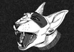  anthro barking black_and_white black_and_white_body black_and_white_fur black_body black_fur black_markings black_nose black_sclera bull_terrier canid canine canis collar digital_drawing_(artwork) digital_media_(artwork) domestic_dog ear_piercing free-opium fur grin grinding hi_res hunting_dog inktober inktober2022 male mammal markings monochrome nose_bridge_piercing open_mouth piercing shaded simple_background simple_shading smile sobak solo teeth teeth_showing terrier white_body white_fur 