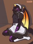  abs anthro breasts butt clothed clothing costume crossdressing dragon footwear girly hi_res kink kotokki lolita_(fashion) maid_uniform male paws pecs seductive sex shy socks solo submissive timid uniform wings 
