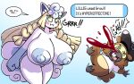  alolan_form alolan_vulpix alternate_species ambiguous_gender anthro areola bidoof big_breasts blonde_hair blood blue_areola blue_nipples blush blush_stickers bodily_fluids bottomless breasts buckteeth clothed clothing duo ellipsis english_text exclamation_point featureless_crotch female generation_4_pokemon genitals gloves_(marking) green_eyes hair hat headgear headwear huge_breasts lillie_(pok&eacute;mon) markings multicolored_body nintendo nipples nosebleed nude open_mouth pokemon pokemon_(species) pussy regional_form_(pokemon) sachasketchy shirt speech_bubble spiral_eyes teeth text thick_thighs topwear two_tone_body video_games 