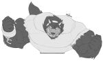  anthro big_muscles canid canine canis clothing cuffs_(clothing) danny_phantom hi_res looking_at_viewer male mammal monochrome muscular muscular_anthro muscular_male nickelodeon pecs solo teeth tight_clothing vein veiny_muscles wolf wulf_(danny_phantom) yongdasom 
