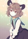  1girl animal_ears blue_capelet capelet commentary_request crystal grey_skirt grey_vest jewelry long_sleeves mouse_ears mouse_girl nazrin pendant red_eyes shirt short_hair skirt skirt_set solo tomobe_kinuko touhou upper_body vest white_shirt 