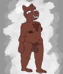  absurd_res anthro balls bodily_fluids brown_body capybara caviid foreskin genitals hi_res krisfe male male/male mammal moobs navel nervous nude penis pubes rodent shy slightly_chubby smile smiling_at_viewer solo sweat tuft 