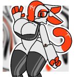  anne_(theenyface) anthro big_breasts breasts dipstick_tail domestic_cat felid feline felis female hair latex latex_stockings machine mammal markings red_body red_hair robot solo tail_markings theenyface white_body 