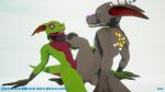  16:9 3d_(artwork) ambiguous_gender anthro claws digital_media_(artwork) duo female female/female hi_res horn humanoid kobold kobold_dellarte kret low_poly nude reptile scalie sek sex simple_background tribadism vaginal widescreen 