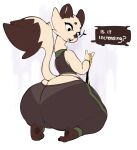  absurd_res anthro big_butt bottomwear butt clothing dialogue english_text female foxialewd hand_on_butt hi_res huge_butt huge_hips huge_thighs kaz_(foxialewd) pants solo talking_to_self text thick_thighs wide_hips 