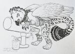  avian bite black_and_white bodily_fluids breeding_mount breeding_mount_use cum cyrus_(klutztron) excessive_cum excessive_genital_fluids feral genital_fluids gryphon male monochrome mythological_avian mythology rienkarrot solo 