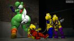  3d_(artwork) absurd_res against_surface against_wall anal anal_vore anthro anus balls bedroom_eyes big_anus big_butt bottomwear butt chained_together clothing digital_media_(artwork) erection exclamation_point genitals group hi_res koopa koopa_troopa looking_at_another looking_back male mario_bros narrowed_eyes nintendo pants penis puffy_anus rope scalie seductive sound_effects source_filmmaker supeario thick_thighs video_games vore yoshi 