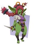  absurd_res breasts clothed clothing ear_piercing ear_ring female goblin green_body green_skin hi_res holding_knife holding_object humanoid knife nuclearwasabi piercing ring_piercing short_stack solo 