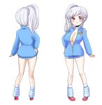  blush braid breasts dct-tan highres jacket large_breasts leg_warmers non-web_source open_clothes open_jacket original red_eyes reference_sheet side_ponytail smile track_jacket twin_braids white_hair 