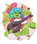  breasts butt_from_the_front clothing female goblin hi_res humanoid musical_instrument not_furry panties sinamoncake1 solo spread_legs spreading string_instrument thick_thighs underwear 
