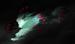  archivist-kayl canid canine canis claws feral fog glowing glowing_eyes green_eyes hi_res male mammal mist_walker red_claws solo toe_claws wolf 