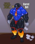 accessory angry anthro banzai_bill black_body bowser_logo bullet bullet_bill clothing footwear garter garter_belt garter_belt_socks garter_straps glowing glowing_markings hi_res humanoid male mario_bros markings muscular muscular_male necktie nintendo shirt socks solo stubble text tiburalgo tight_clothing topwear verbal_degradation