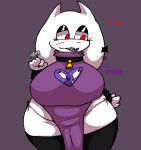 alternative_fashion anthro big_breasts bikini bovid breasts caprine claws clothing clovedex cowbell ear_piercing female fur goat goth long_socks mammal nervous piercing red_eyes solo string_bikini string_panties swimwear thick_thighs toriel two-piece_swimsuit undertale undertale_(series) white_body white_fur