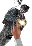  2boys black_helmet black_jacket black_pants black_sun_(symbol) blue_eyes brenton_tarrant bulletproof_vest buzz_cut camouflage camouflage_jacket camouflage_pants christchurch_shooting commentary cowboy_shot dark-skinned_male dark_skin english_commentary english_text expressionless fingerless_gloves gloves grey_background gun gun_writing hand_up helmet holding holding_gun holding_weapon jacket long_sleeves looking_at_viewer male_focus multiple_boys murder nazi nostrils ok_sign pants pov pov_hands puffy_long_sleeves puffy_sleeves real_life realistic shirt short_hair simple_background solo_focus standing tactical_gloves terrorism terrorist true_crime very_short_hair weapon white_background white_shirt zoltan_(user_zznf3375) 