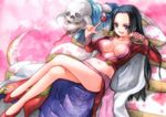  amazon bad_id bad_pixiv_id black_hair boa_hancock breasts cleavage crossed_legs heart large_breasts legs long_hair long_legs ne-on one_piece salome_(one_piece) shoes sitting skull snake thighs 