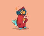  3_toes 4_fingers ambiguous_gender anthro aquatic bigcozyorca blue_hair cetacean chibi clothing digital_media_(artwork) dolphin eyewear feet fingers graduation graduation_cap graduation_gown graduation_robe hair hi_res mammal oceanic_dolphin orca pastel_(bigcozyorca) red_clothing simple_background smile solo tail toes toothed_whale trans_(lore) trans_woman_(lore) 