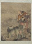  17th_century 5_fingers absurd_res ancient_art anus asian_clothing backsack balls beads beard buddhism cape chinese_clothing clothed clothed_human clothed_male clothing digitigrade duo ear_piercing ear_ring east_asian_clothing eye_contact facial_hair fangs felid feral fingers fog fur genitals hair hanfu hi_res holding_object human humanoid_hands lion looking_aside looking_at_another looking_down looking_down_at_another looking_up_at_another male male_feral male_human mammal mustache painting_(artwork) pantherine piercing prayer_beads quadruped raised_tail rear_view religion ring_piercing robe sash shaved_head simple_background smoke standing tail teeth traditional_media_(artwork) traditional_painting_(artwork) vajraputra yellow_sclera zheng_zhong 