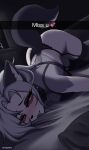 absurd_res anthro big_breasts blush bodily_fluids breasts butt canid canid_demon canine clothing collar demon digital_media_(artwork) female fur hair hellaverse hellhound helluva_boss hi_res loona_(helluva_boss) mammal mythological_canine mythological_creature mythology red_sclera snapchat solo tail text wetweens white_body white_fur