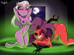 2025 2_horns abstract_background absurd_res areola artist_name ass_up bedroom_eyes big_areola big_breasts big_butt black_sclera breasts bubble_butt butt curvy_figure demon demon_humanoid digital_drawing_(artwork) digital_media_(artwork) duo ear_piercing ear_ring empty_eyes eyelashes eyewear fairfaxer female genitals glasses glistening glistening_body glistening_breasts glistening_butt glistening_skin hair hands_behind_head hellaverse helluva_boss hi_res hooves horn horned_humanoid huge_areola humanoid humanoid_pointy_ears inside kneeling long_hair looking_at_viewer martha_(helluva_boss) mature_female mature_humanoid medium_breasts moon mrs._mayberry_(helluva_boss) multicolored_hair narrowed_eyes night nipples not_furry nude nude_female nude_humanoid piercing pink_body pink_eyes pink_skin plump_labia pointy_ears pubes purple_hair red_body red_sclera red_skin ring_piercing seductive sharp_teeth smile teeth text thick_thighs two_tone_hair voluptuous voluptuous_female voluptuous_humanoid vulva watermark white_hair white_pubes wide_hipped_female wide_hipped_humanoid wide_hips window yellow_eyes