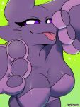 absurd_res anthro cat_costume clothing costume female fur green_background hi_res kamino1 lobina_(kamino1) purple_body purple_eyes purple_fur simple_background solo
