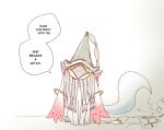  1other animal_ears bluecloud commentary covered_face creature english_text hat kyubey mahou_shoujo_madoka_magica no_humans parody simple_background solo tail tongari_boushi_no_atelier untranslatable_commentary white_background white_fur white_tail witch_hat 