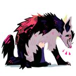  andewitt claws commentary english_commentary from_side full_body grin highres looking_at_viewer mightyena no_humans pokemon pokemon_(creature) pokemon_focus profile red_eyes sharp_teeth simple_background smile teeth white_background 