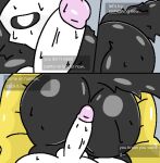  anal anthro anus ass_up big_butt black_body black_fur bodily_fluids butt butt_focus butt_jiggle canid canine canis changed_(video_game) colin_(changed) couples duo fallonheels fur genital_fluids hi_res hot_dogging human jiggling latex latex_body lin_(changed) liquid_latex male male/male mammal precum puro_(changed) romantic romantic_couple sex wolf 