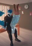 accessory anthro balls big_penis business_suit businesswear canid canine clothed clothing cock_vore digital_media_(artwork) duo erection feet footwear fur genitals gimpis hair hi_res huge_penis male male/male mammal necktie office penile penis penis_size_difference suit tail vein veiny_penis vore