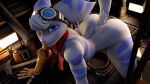 16:9 2025 3d_(artwork) 5_fingers all_fours anthro big_ears blue_body blue_eyes blue_fur blue_stripes butt cybernetic_arm cybernetic_limb detailed_background digital_media_(artwork) ear_piercing ear_ring eyewear eyewear_on_head female fingers fluffy fluffy_tail fur goggles goggles_on_head grey_body grey_fur grey_hair hair hammer hi_res honorboundnoob inside lombax long_tail looking_at_viewer mammal medium_butt mostly_nude multicolored_body multicolored_fur nude nude_anthro nude_female oil_can piercing ratchet_and_clank red_scarf ring_piercing rivet_(ratchet_and_clank) scarf scarf_only screwdriver sledgehammer smile solo sony_corporation sony_interactive_entertainment source_filmmaker_(artwork) striped_body striped_fur stripes tail tasteful_nudity thick_thighs tools two_tone_body two_tone_fur wide_hipped_anthro wide_hipped_female wide_hips widescreen