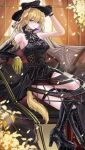  1girl absurdres animal_ears arknights ascot asymmetrical_gloves bang_dream! bang_dream!_it's_mygo!!!!! bare_shoulders black_ascot black_boots black_gloves black_hat blonde_hair blush boots chinese_commentary commentary_request falling_petals gloves hair_between_eyes hand_on_headwear hat highres knee_boots light_particles looking_at_viewer minuolin mismatched_gloves misumi_uika misumi_uika_(caged_singer) official_alternate_costume partial_commentary petals purple_eyes short_hair sitting sleeveless solo tail thigh_strap yellow_gloves yellow_tail 