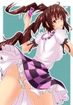  ass breasts brown_eyes brown_hair himekaidou_hatate large_breasts long_hair oga_raito panties pointy_ears shuugetsu_karasu solo touhou twintails underwear 