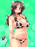  animal_ears animal_print belly bikini breasts cleavage cow_ears cow_girl cow_print cow_tail highres large_breasts navel nokoppa original shiny shiny_skin solo swimsuit tail underboob 