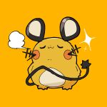  :3 closed_eyes closed_mouth commentary_request dedenne dot_nose full_body highres no_humans orange_background pokemon pokemon_(creature) pokemon_focus puff_of_air simple_background sparkle standing u_u vavavavariable whiskers 